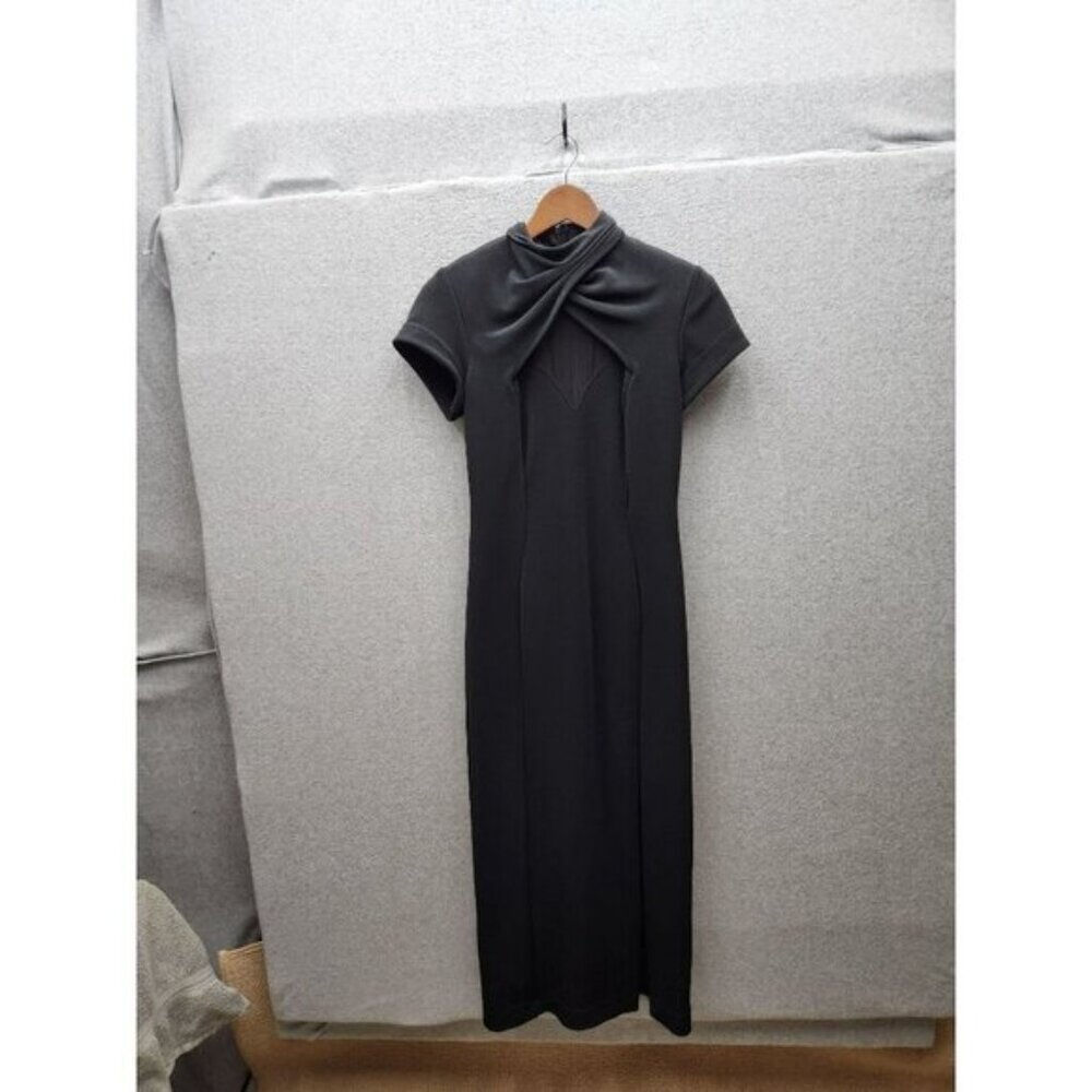 Elegant Black Evening Gown With Mesh Accents & Zipper Back  Nightway Collections